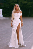 Elegant Long Off-the-shoulder Satin Bridal Dress With Split