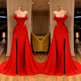 Elegant Long Red A-line Sleeveless Designer Prom Dress Split Long