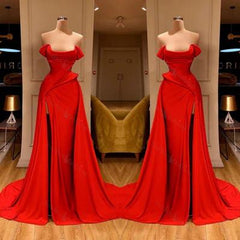 Elegant Long Red A-line Sleeveless Designer Prom Dress Split Long