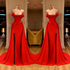 Elegant Long Red A-line Sleeveless Designer Prom Dress Split Long