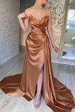 Elegant Long Satin Sleeveless Fabulous Prom Dresses With Split