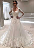 Elegant Long Sleeve Lace Wedding Dresses  | Illusion Sexy Bride Dresses with Long Train