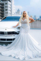 Elegant Long Sleeves Sky Blue Rhinestone Prom Dress Mermaid