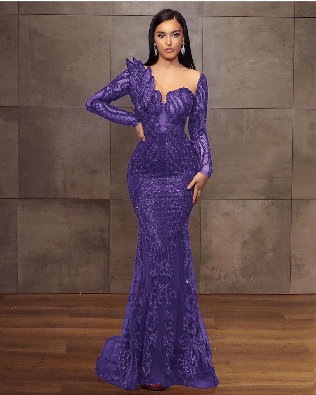 Elegant Long Sleeves Tulle Red Lace Appliques Mermaid Evening Dresses