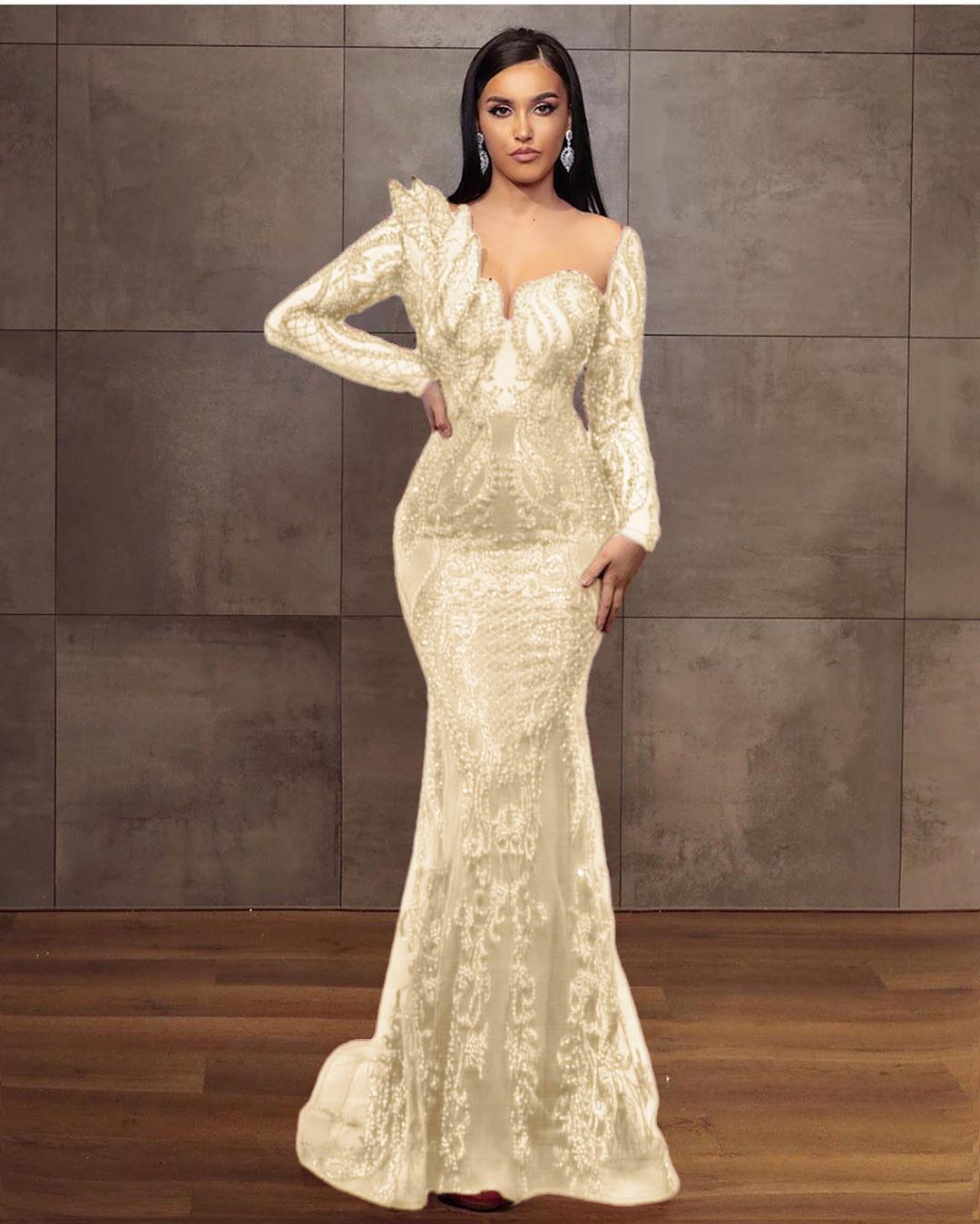 Elegant Long Sleeves Tulle Red Lace Appliques Mermaid Evening Dresses