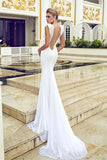 Elegant Mermaid Beading Wedding Dresses V-Neck Open Back Chiffon Bridal Gowns