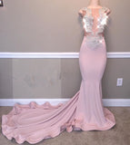 Elegant Mermaid Beads Appliques Prom Dresses | Sheer Tulle Sleeveless Evening Gowns