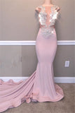 Elegant Mermaid Beads Appliques Prom Dresses | Sheer Tulle Sleeveless Evening Gowns