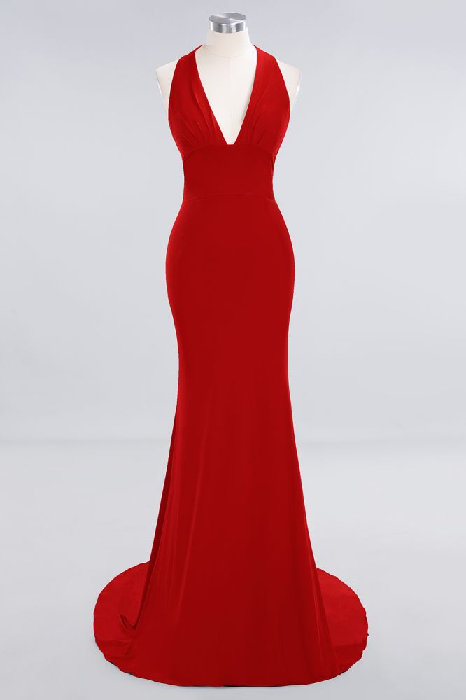 Elegant Mermaid Halter Evening Dress Simple Sleeveless Long Party Gown
