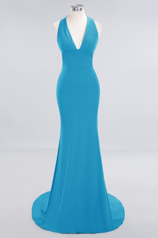 Elegant Mermaid Halter Evening Dress Simple Sleeveless Long Party Gown