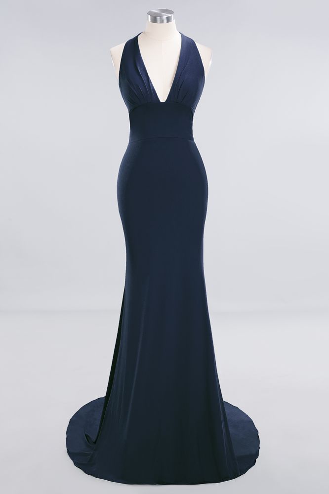 Elegant Mermaid Halter Evening Dress Simple Sleeveless Long Party Gown