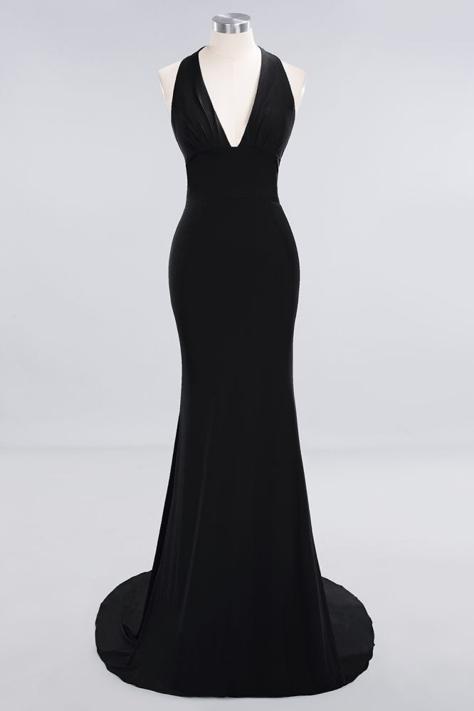Elegant Mermaid Halter Evening Dress Simple Sleeveless Long Party Gown