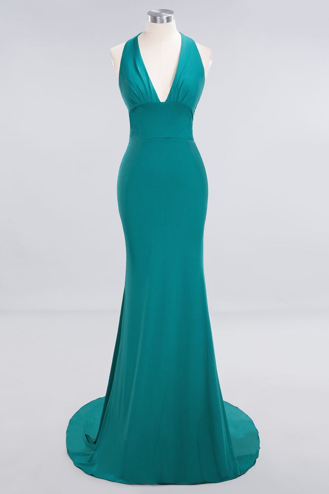 Elegant Mermaid Halter Evening Dress Simple Sleeveless Long Party Gown