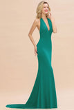 Elegant Mermaid Halter Evening Dress Simple Sleeveless Long Party Gown