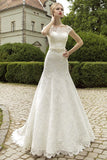 Elegant Mermaid Lace Beadings Bridal Dress Court Train Cap Sleeve Wedding Dresses