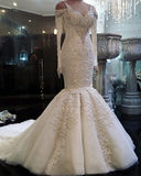 Elegant Mermaid Long Sleeves Wedding Dresses | Lace Crystal Bridal Gowns Online