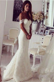 Elegant Mermaid Wedding Dresses  Off-the-shoulder Slinky Lace Wedding Gown BA3864