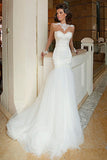 Elegant Mermaid White Wedding Dresses  Applique Zipper Sweep Train Bridal Gowns