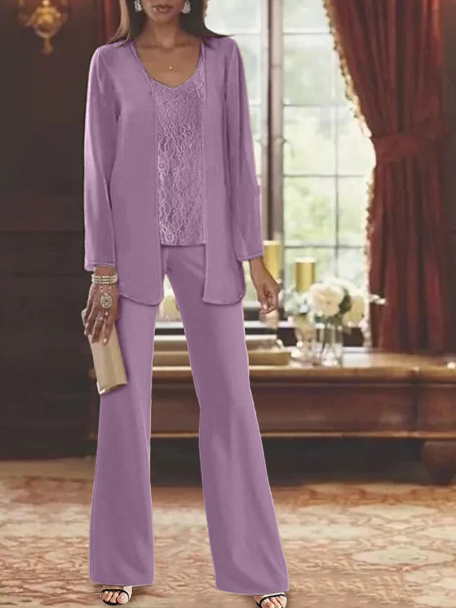 Elegant Mother of the Bride Pantsuits in Chiffon with Jacket