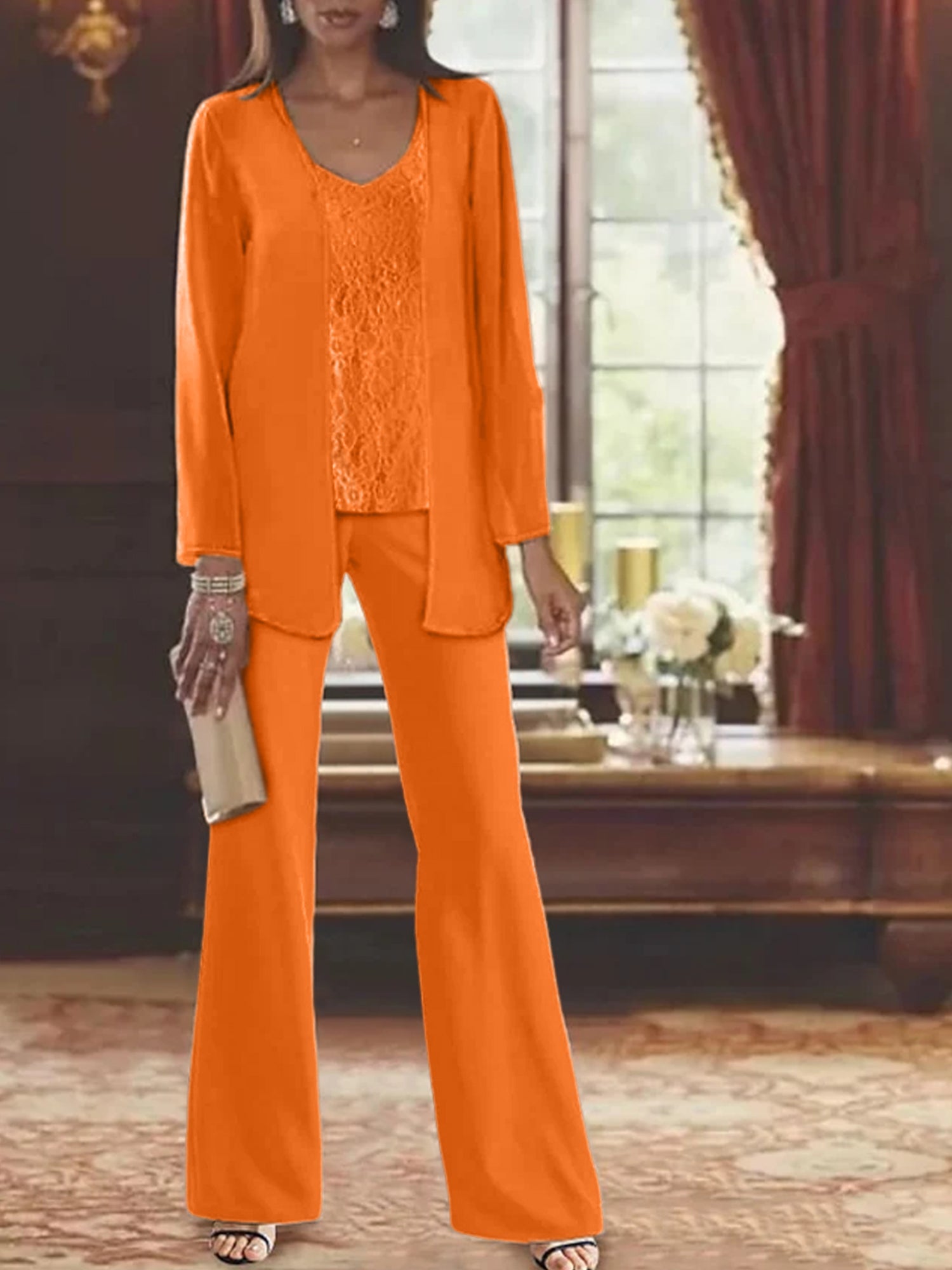 Elegant Mother of the Bride Pantsuits in Chiffon with Jacket