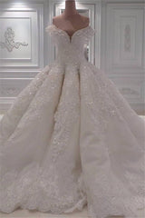 Elegant Off Shoulder Lace Wedding Dresses | Glamorous Beaded Bridal Ball Gown