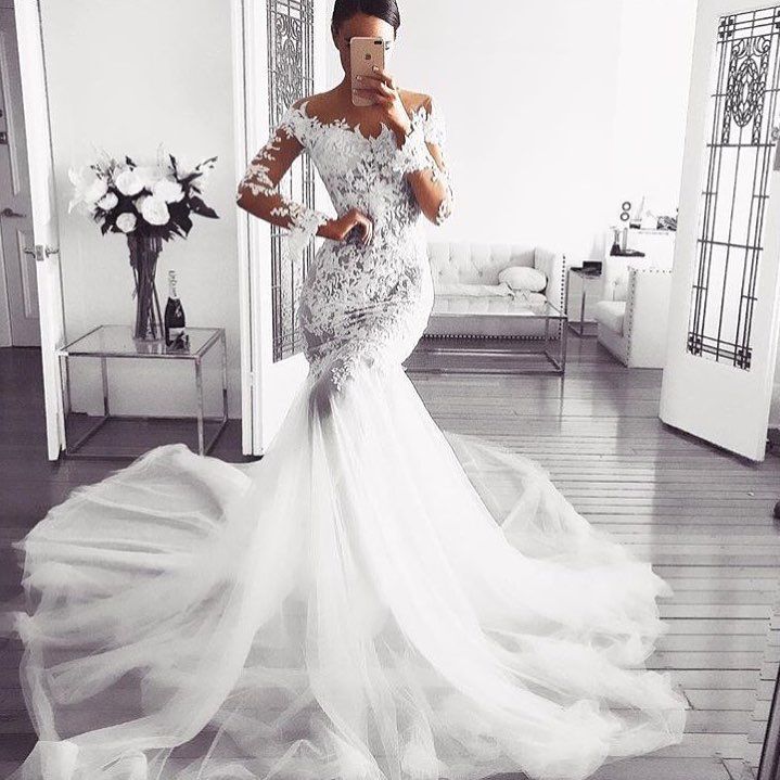 Elegant Off Shoulder Wedding Dresses | Long Sleeves Mermaid Lace Bridal Gowns