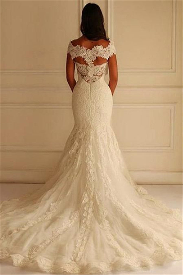 Elegant Off-The-Shoulder Mermaid Lace-Applique Wedding Dresses