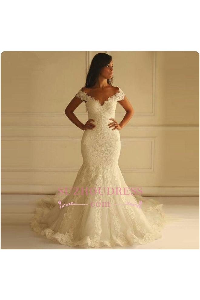 Elegant Off-The-Shoulder Mermaid Lace-Applique Wedding Dresses