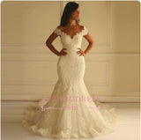 Elegant Off-The-Shoulder Mermaid Lace-Applique Wedding Dresses