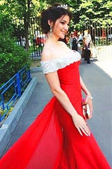 Elegant Off The Shoulder Prom Dress Chiffon Court Train Sheath Evening Gown
