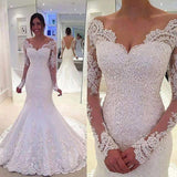 Elegant Off-the-Shoulder Long Sleeves Bridal Gowns Lace Mermaid Wedding Dresses BA3742