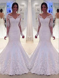 Elegant Off-the-Shoulder Long Sleeves Bridal Gowns Lace Mermaid Wedding Dresses BA3742
