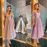 Elegant Off-the-Shoulder Sequins Tulle Short Prom Dress