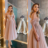 Elegant Off-the-Shoulder Sequins Tulle Short Prom Dress