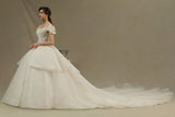 Elegant Off-the-Shoulder Tulle Lace Ball Gown Floor Length Graden Bridal Gown