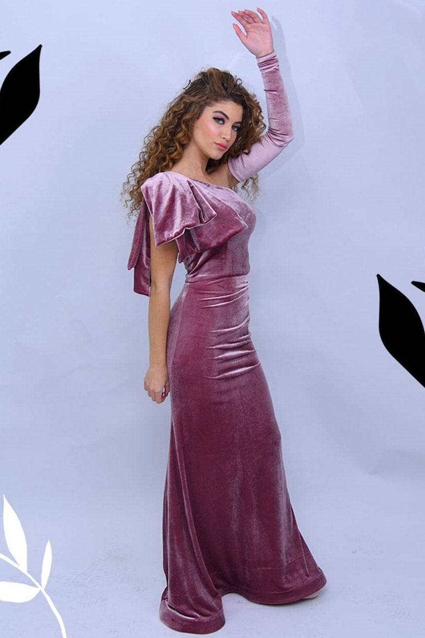 Elegant One-shoulder Long Sleeve Aline Prom Dress