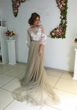 Elegant Open Back Evening Dress New Design Long Sleeve Flowers Prom Dress BA3812