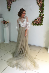 Elegant Open Back Evening Dress New Design Long Sleeve Flowers Prom Dress BA3812