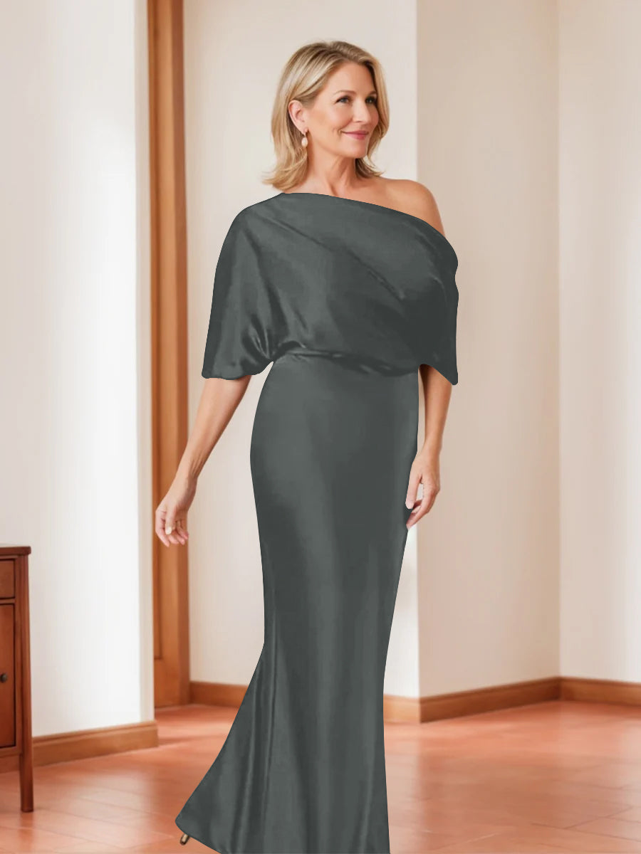 Elegant Plus Size Mother of the Bride One Shoulder Sheath Dress with 1 2 Sleeves
