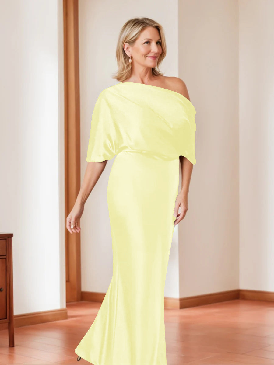 Elegant Plus Size Mother of the Bride One Shoulder Sheath Dress with 1 2 Sleeves