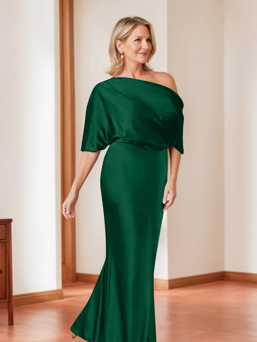Elegant Plus Size Mother of the Bride One Shoulder Sheath Dress with 1 2 Sleeves
