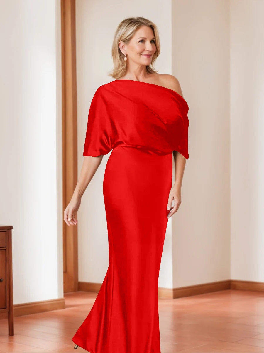 Elegant Plus Size Mother of the Bride One Shoulder Sheath Dress with 1 2 Sleeves