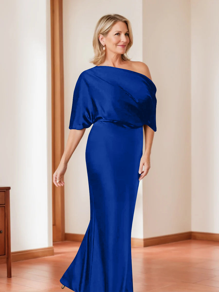 Elegant Plus Size Mother of the Bride One Shoulder Sheath Dress with 1 2 Sleeves