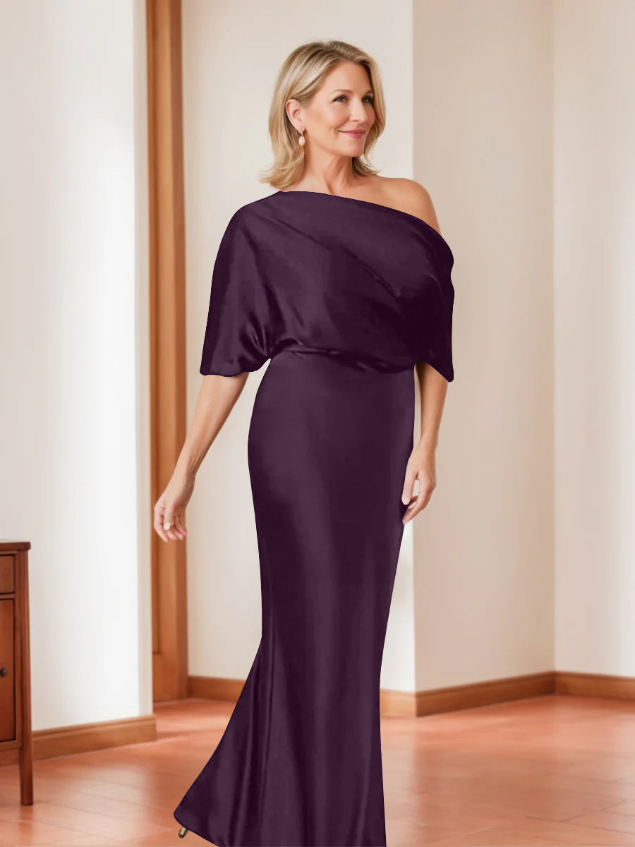 Elegant Plus Size Mother of the Bride One Shoulder Sheath Dress with 1 2 Sleeves
