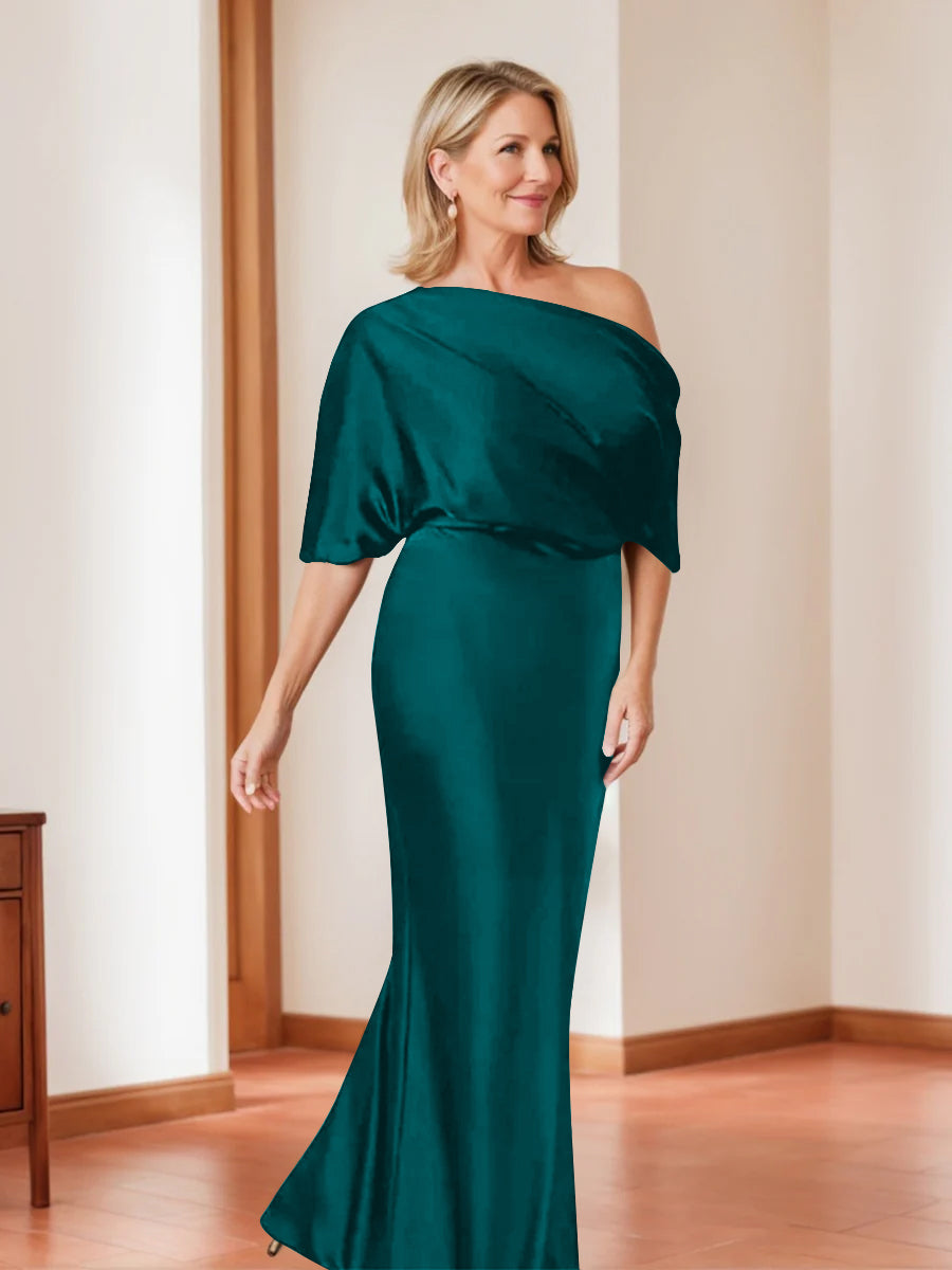 Elegant Plus Size Mother of the Bride One Shoulder Sheath Dress with 1 2 Sleeves