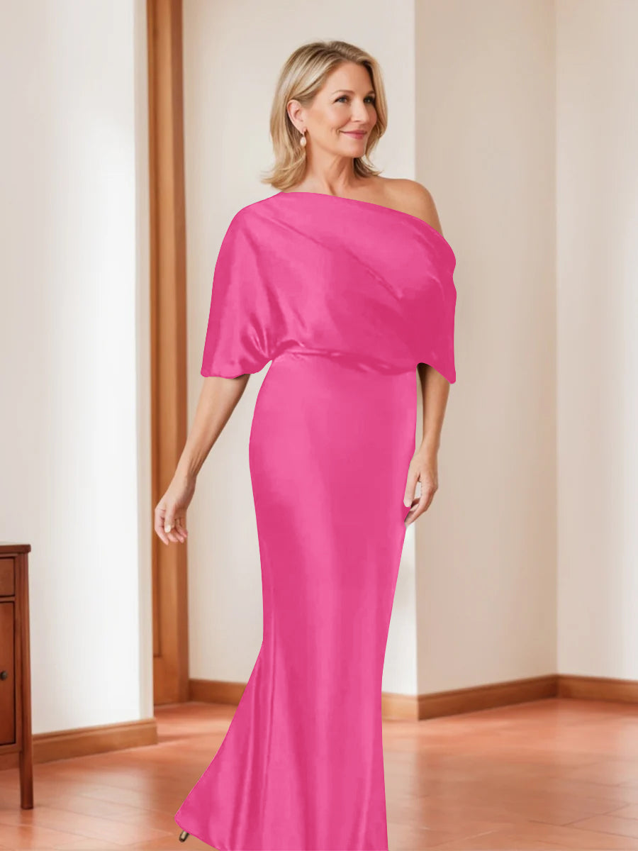 Elegant Plus Size Mother of the Bride One Shoulder Sheath Dress with 1 2 Sleeves