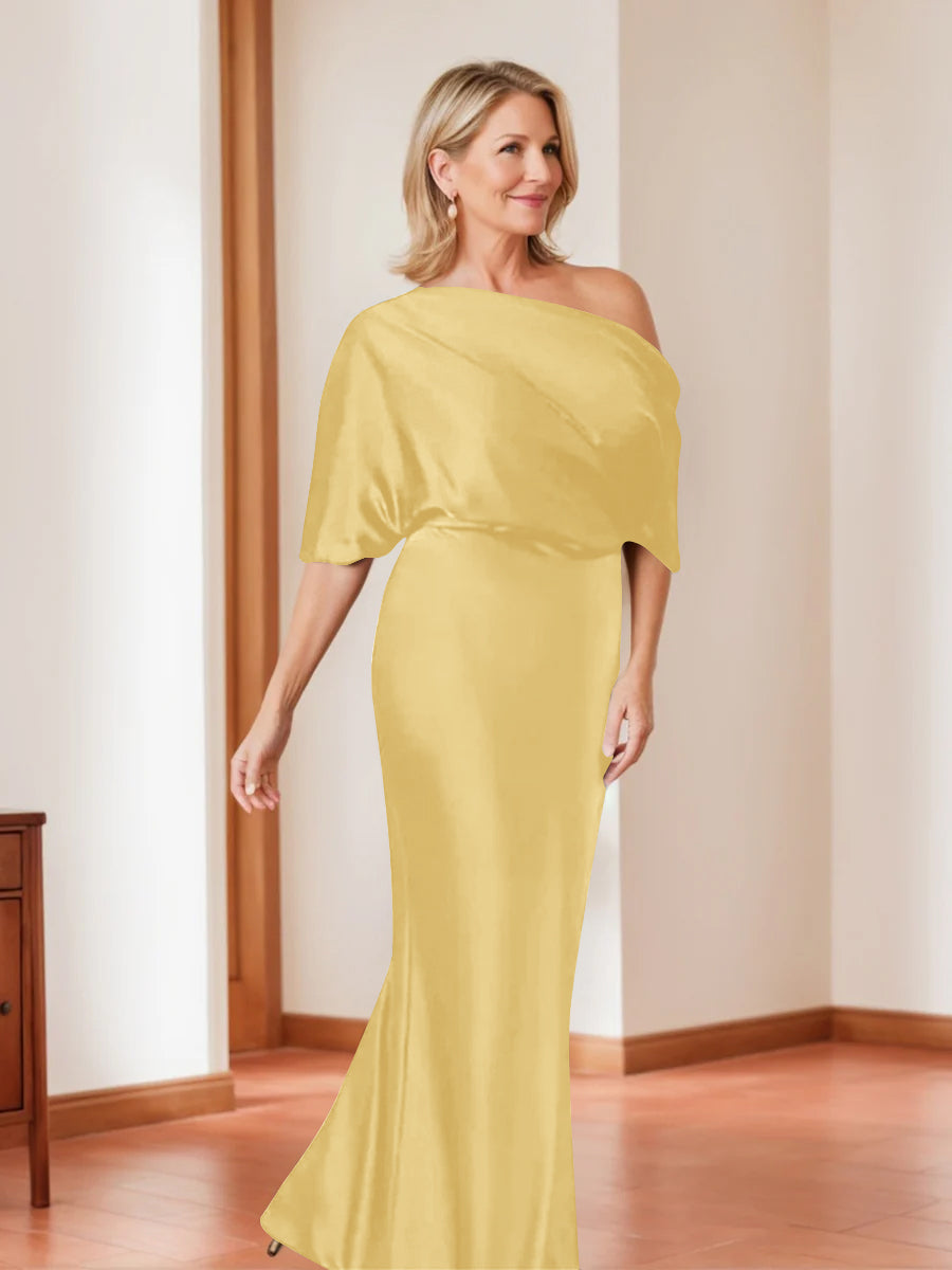 Elegant Plus Size Mother of the Bride One Shoulder Sheath Dress with 1 2 Sleeves