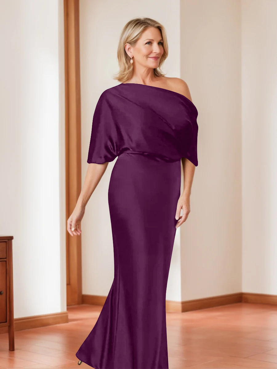 Elegant Plus Size Mother of the Bride One Shoulder Sheath Dress with 1 2 Sleeves