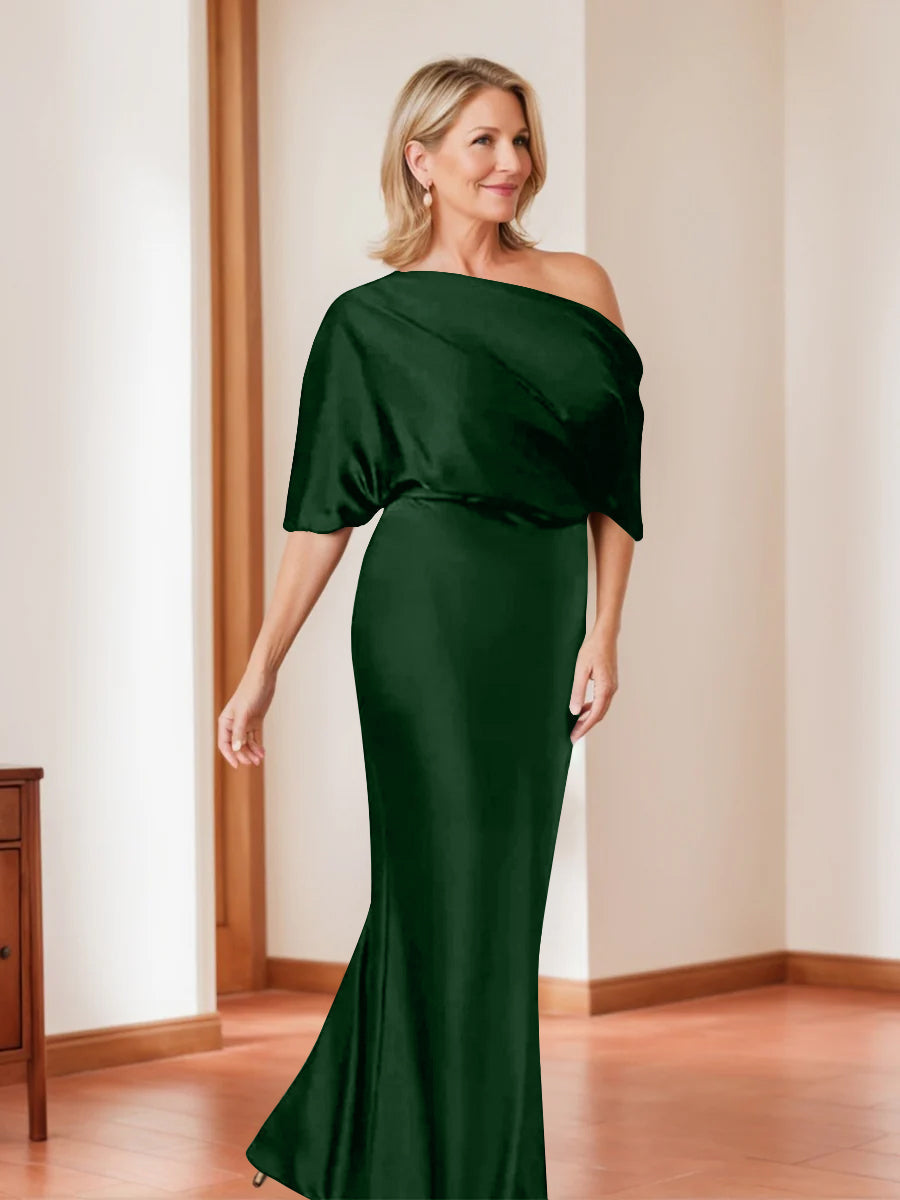 Elegant Plus Size Mother of the Bride One Shoulder Sheath Dress with 1 2 Sleeves