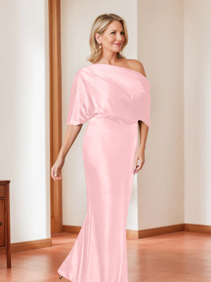 Elegant Plus Size Mother of the Bride One Shoulder Sheath Dress with 1 2 Sleeves